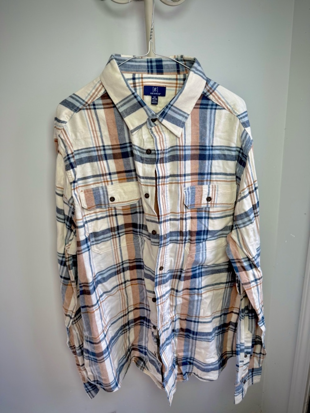 George Plaid Button-Down Shirt in Cream, Blue & Brown